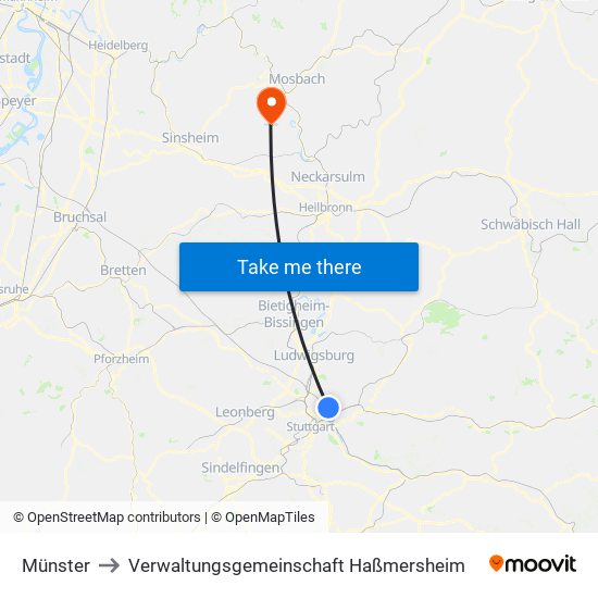 Münster to Verwaltungsgemeinschaft Haßmersheim map