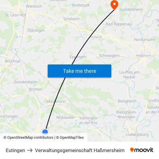 Eutingen to Verwaltungsgemeinschaft Haßmersheim map