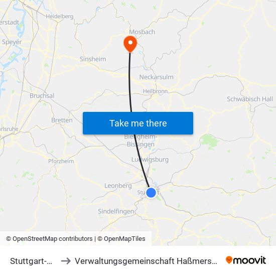 Stuttgart-Ost to Verwaltungsgemeinschaft Haßmersheim map