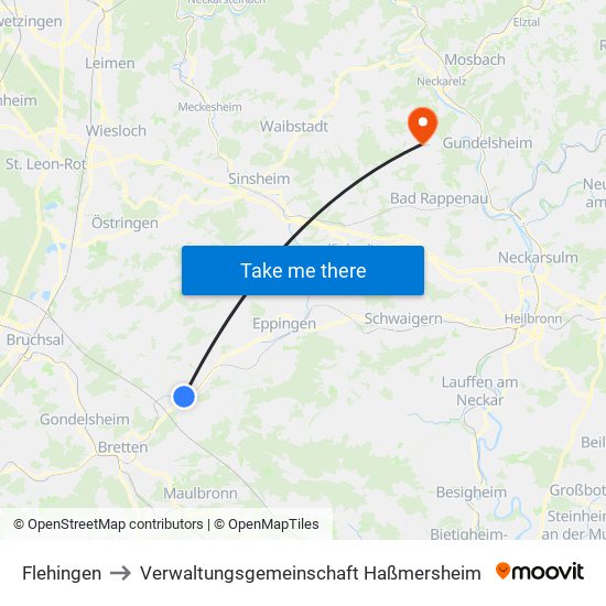 Flehingen to Verwaltungsgemeinschaft Haßmersheim map