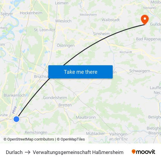 Durlach to Verwaltungsgemeinschaft Haßmersheim map