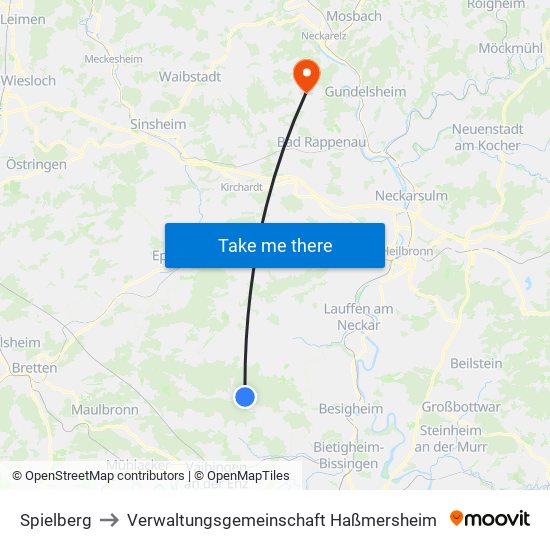 Spielberg to Verwaltungsgemeinschaft Haßmersheim map