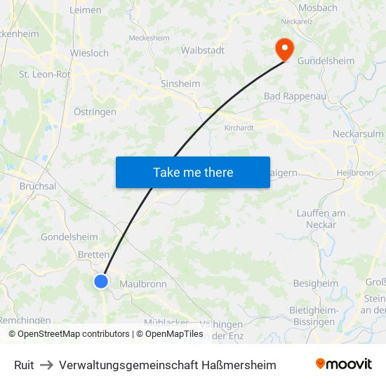 Ruit to Verwaltungsgemeinschaft Haßmersheim map