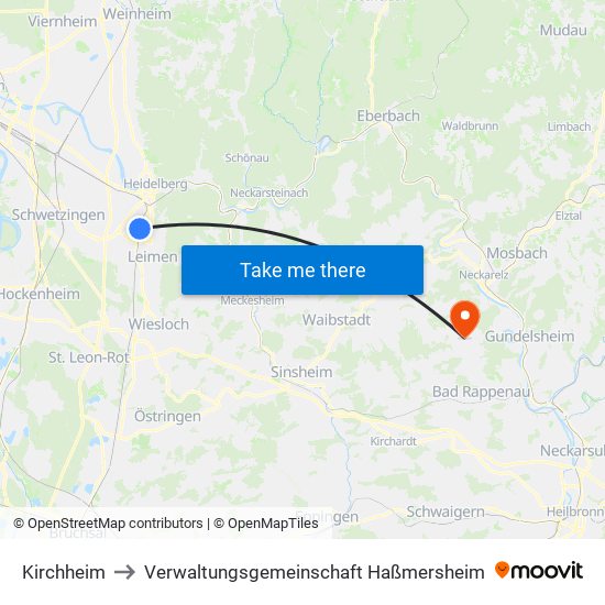 Kirchheim to Verwaltungsgemeinschaft Haßmersheim map