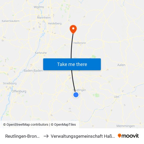 Reutlingen-Bronnweiler to Verwaltungsgemeinschaft Haßmersheim map