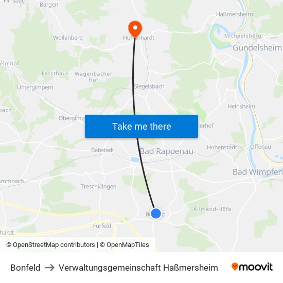 Bonfeld to Verwaltungsgemeinschaft Haßmersheim map