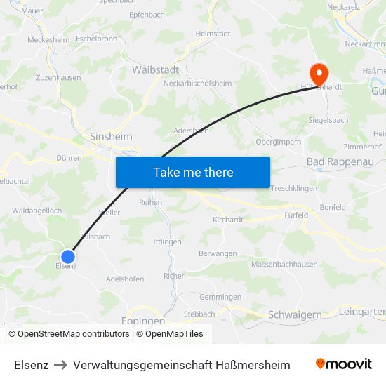 Elsenz to Verwaltungsgemeinschaft Haßmersheim map