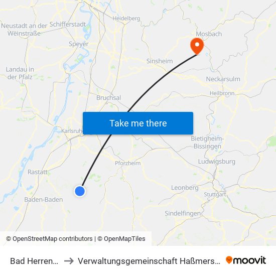 Bad Herrenalb to Verwaltungsgemeinschaft Haßmersheim map