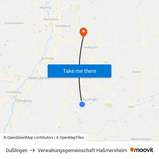 Dußlingen to Verwaltungsgemeinschaft Haßmersheim map