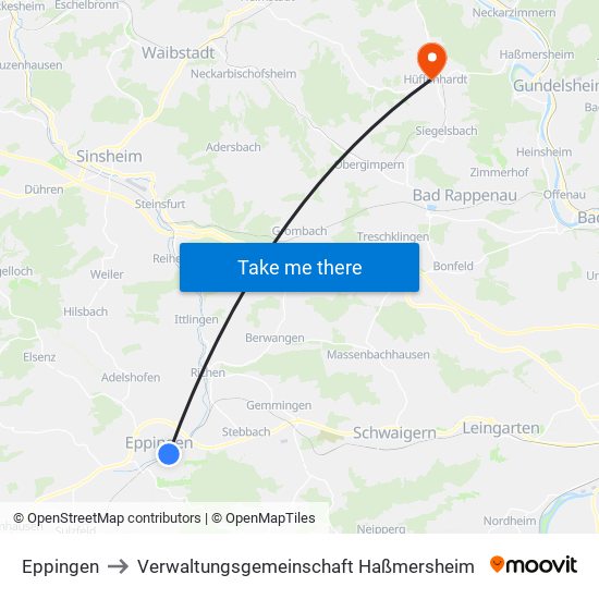 Eppingen to Verwaltungsgemeinschaft Haßmersheim map