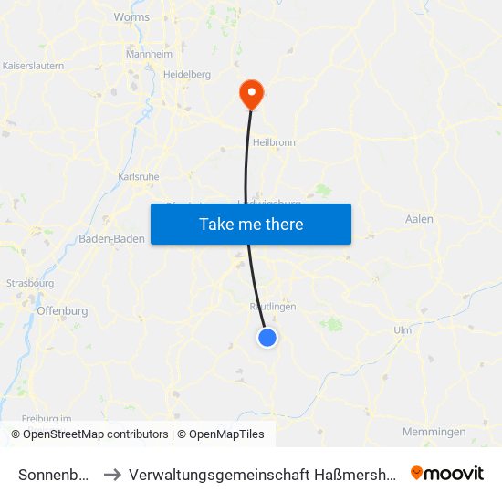 Sonnenbühl to Verwaltungsgemeinschaft Haßmersheim map