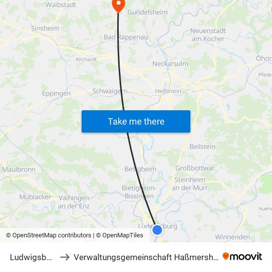 Ludwigsburg to Verwaltungsgemeinschaft Haßmersheim map