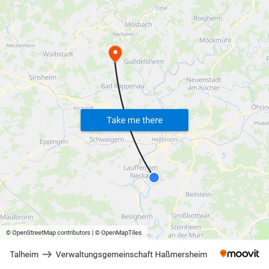 Talheim to Verwaltungsgemeinschaft Haßmersheim map