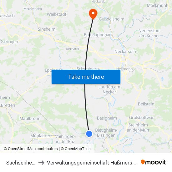 Sachsenheim to Verwaltungsgemeinschaft Haßmersheim map