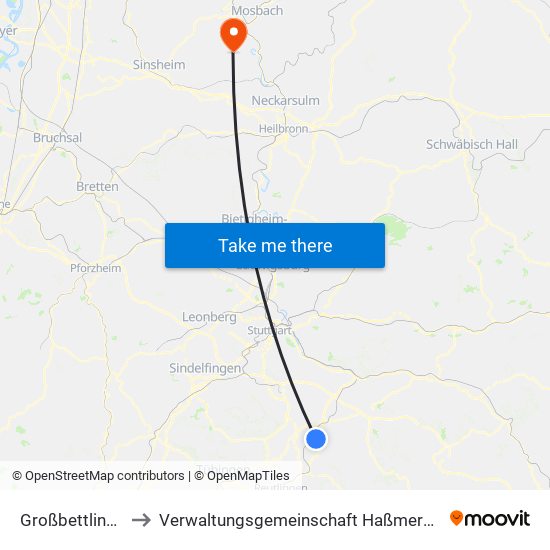 Großbettlingen to Verwaltungsgemeinschaft Haßmersheim map