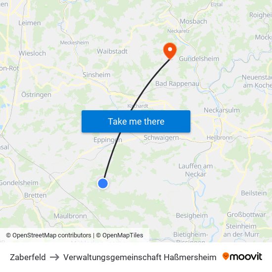 Zaberfeld to Verwaltungsgemeinschaft Haßmersheim map