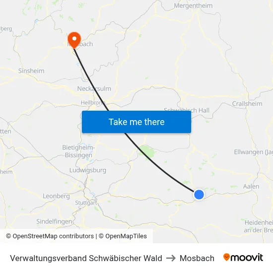 Verwaltungsverband Schwäbischer Wald to Mosbach map