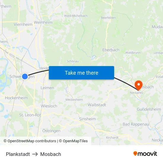 Plankstadt to Mosbach map
