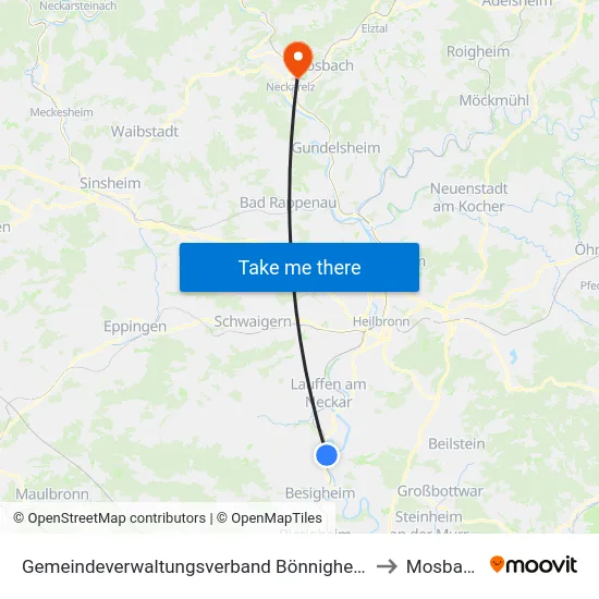 Gemeindeverwaltungsverband Bönnigheim to Mosbach map
