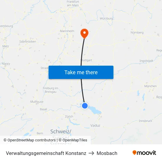 Verwaltungsgemeinschaft Konstanz to Mosbach map