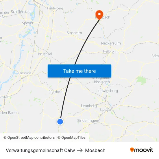 Verwaltungsgemeinschaft Calw to Mosbach map