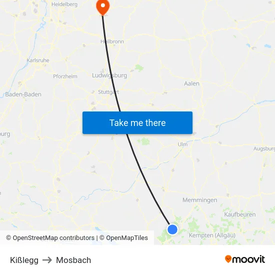 Kißlegg to Mosbach map