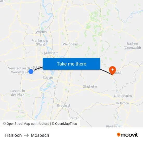 Haßloch to Mosbach map