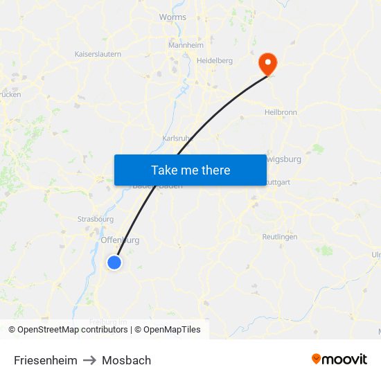 Friesenheim to Mosbach map