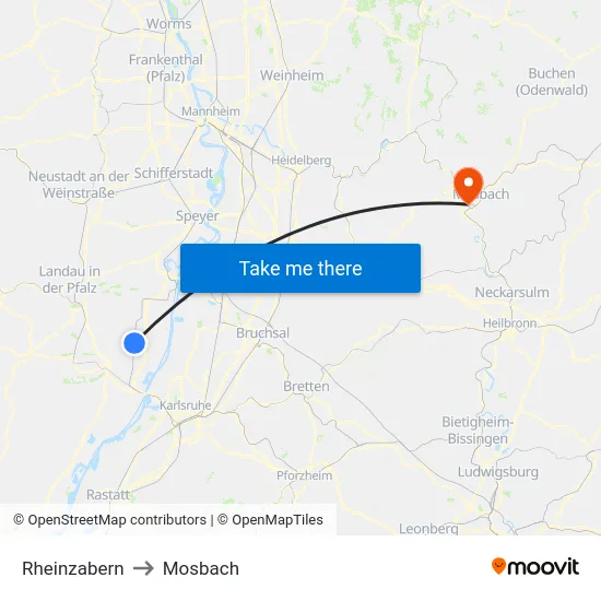 Rheinzabern to Mosbach map