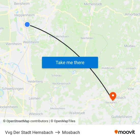 Vvg Der Stadt Hemsbach to Mosbach map