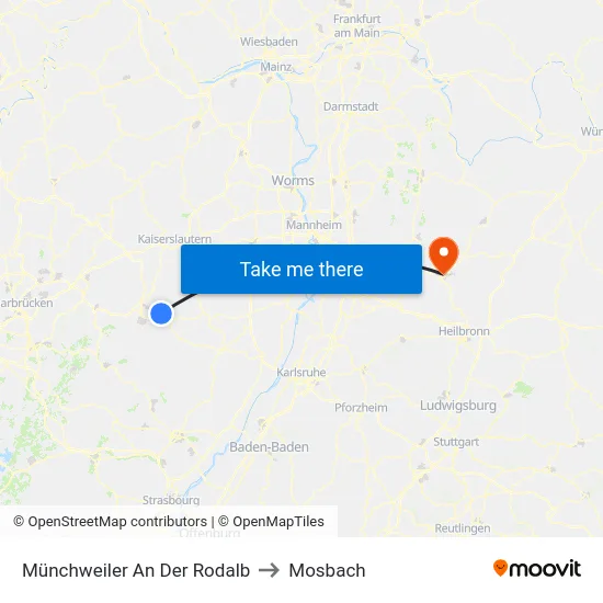 Münchweiler An Der Rodalb to Mosbach map