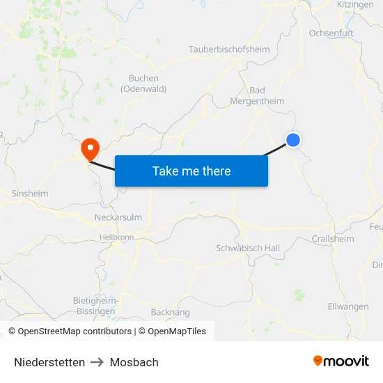 Niederstetten to Mosbach map