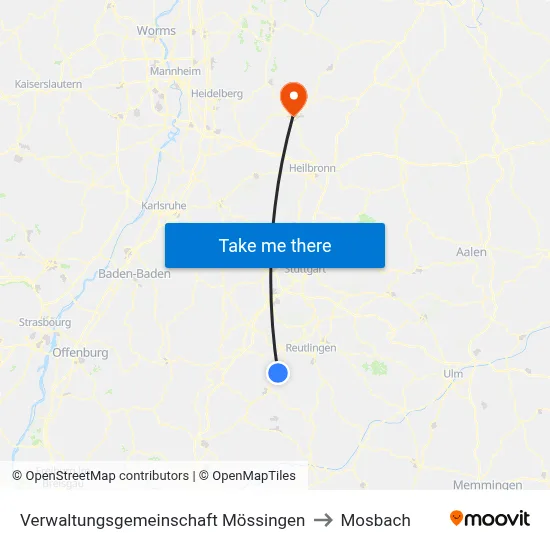 Verwaltungsgemeinschaft Mössingen to Mosbach map