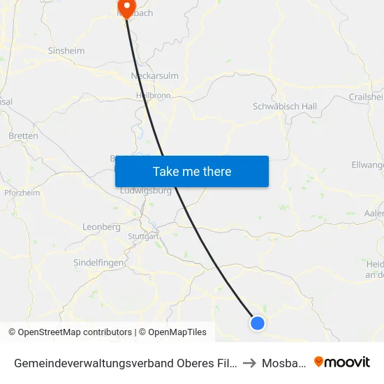 Gemeindeverwaltungsverband Oberes Filstal to Mosbach map