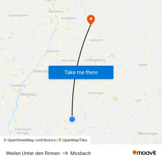 Weilen Unter den Rinnen to Mosbach map