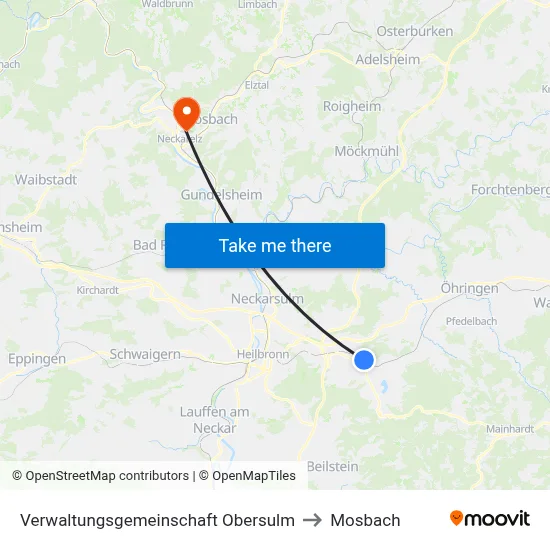 Verwaltungsgemeinschaft Obersulm to Mosbach map