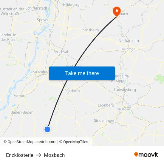 Enzklösterle to Mosbach map