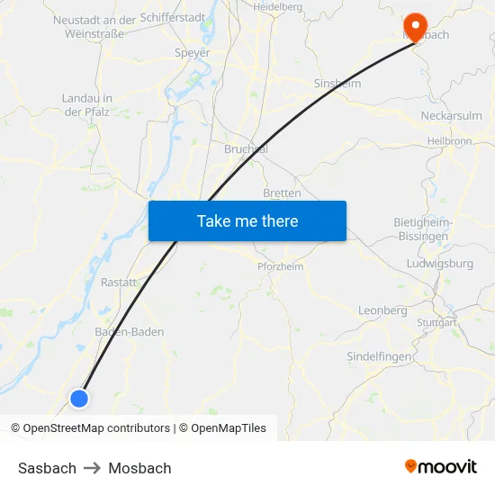 Sasbach to Mosbach map