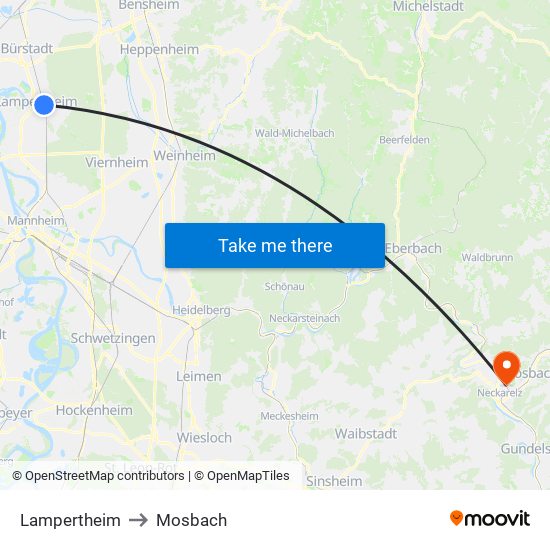 Lampertheim to Mosbach map