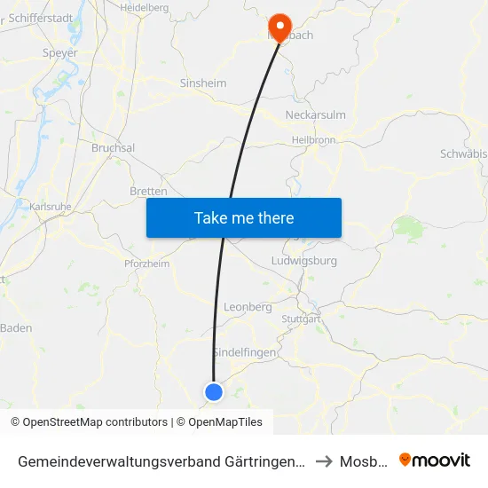 Gemeindeverwaltungsverband Gärtringen/Ehningen to Mosbach map