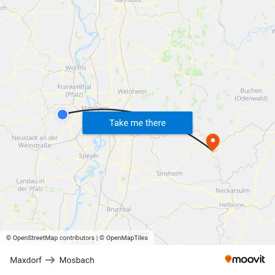 Maxdorf to Mosbach map