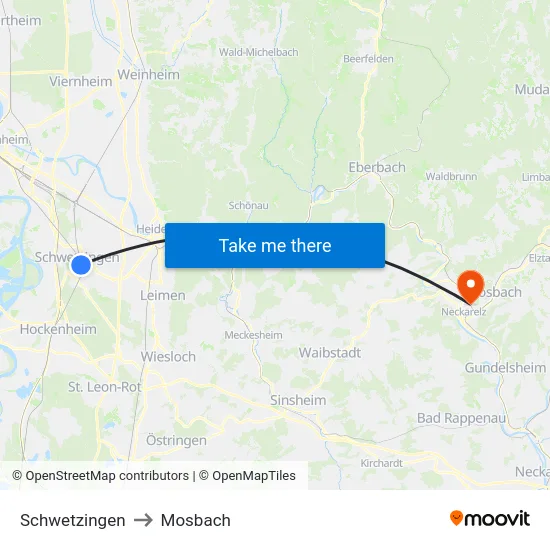 Schwetzingen to Mosbach map