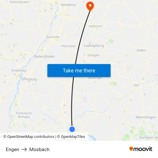 Engen to Mosbach map