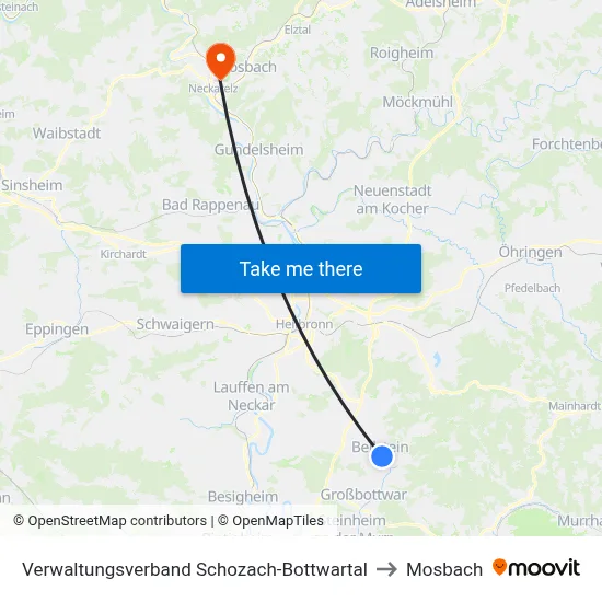 Verwaltungsverband Schozach-Bottwartal to Mosbach map