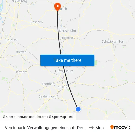 Vereinbarte Verwaltungsgemeinschaft Der Stadt Nürtingen to Mosbach map
