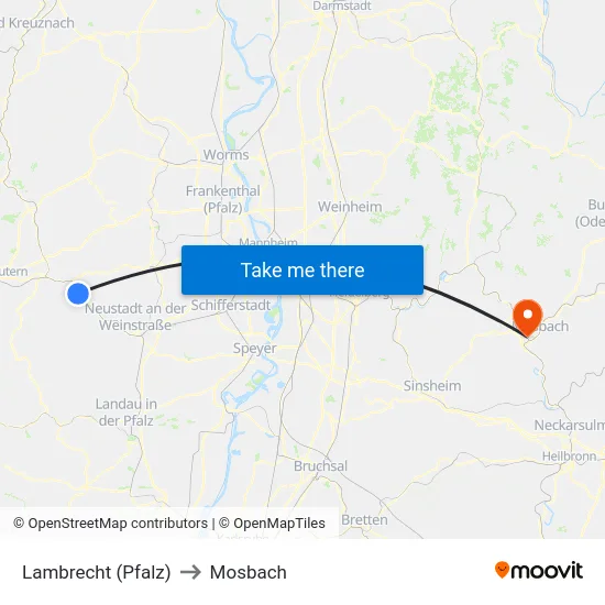 Lambrecht (Pfalz) to Mosbach map