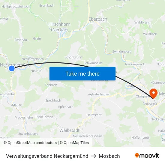 Verwaltungsverband Neckargemünd to Mosbach map