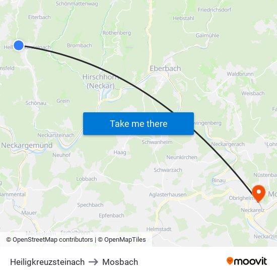 Heiligkreuzsteinach to Mosbach map