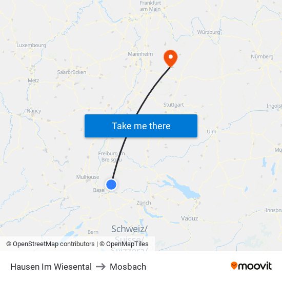 Hausen Im Wiesental to Mosbach map