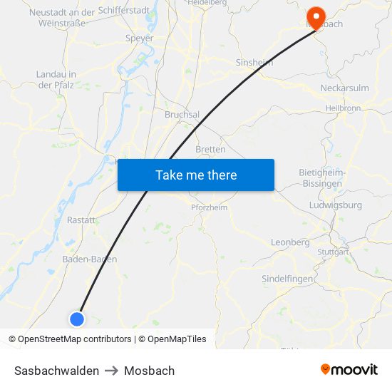 Sasbachwalden to Mosbach map